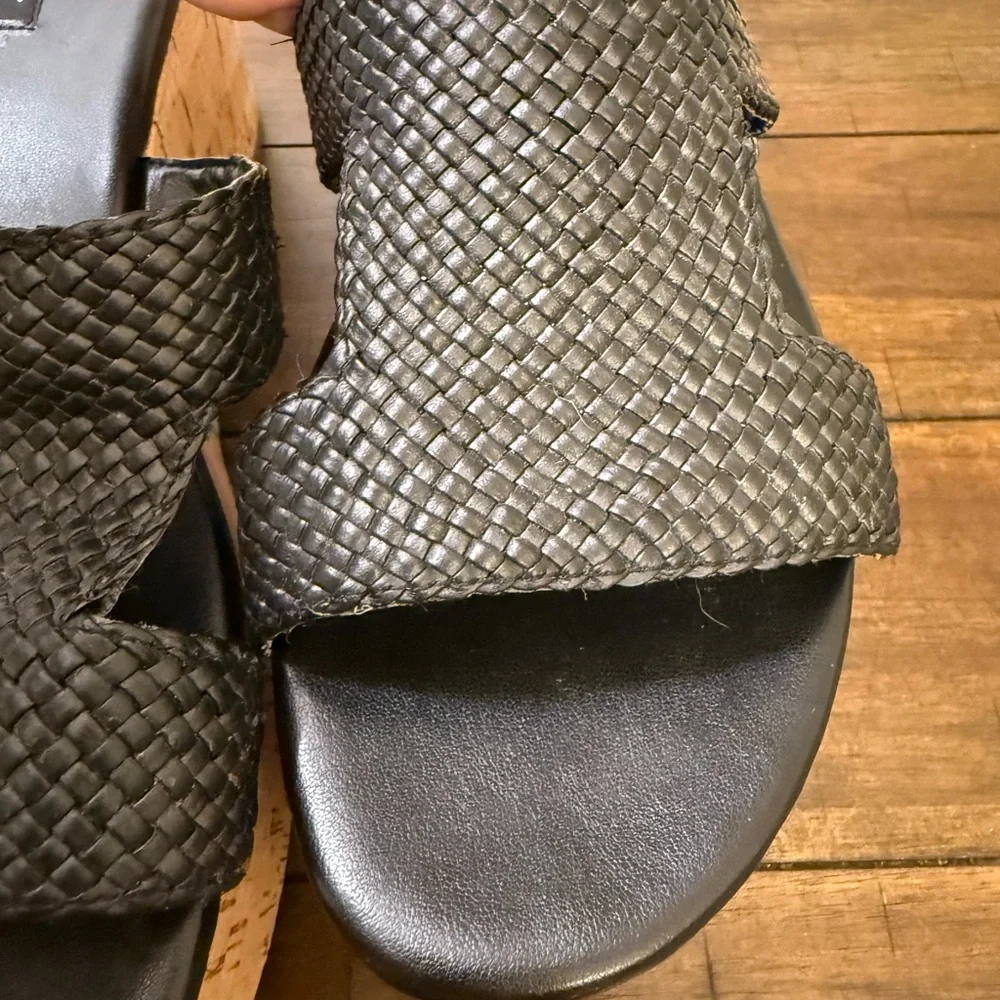 NEW Nine West Black Woven Cork Platform Sandals Size 10